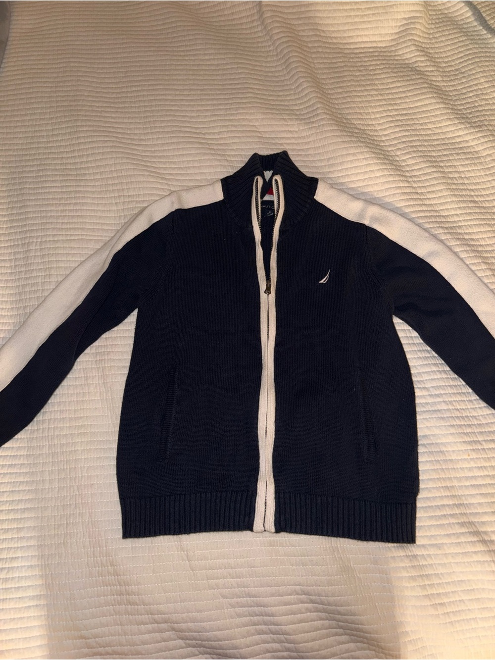 Nautica Navy and White Zip-Up Kids Sweater